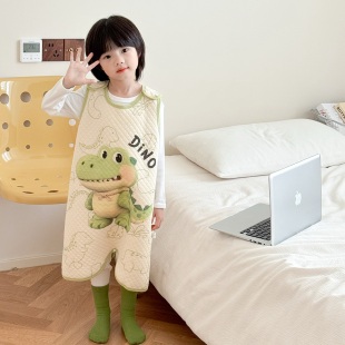 新品3D卡通恐龙无袖夹棉睡袋男童纯棉无袖护肚防踢被女童连体睡衣