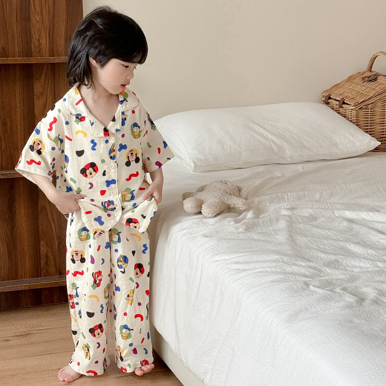亲子CP首选~短袖长裤夏季家居服儿童外穿ins风防蚊裤宝宝空调服