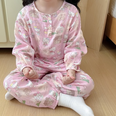 秋冬新品男女童双层纱布亲子睡衣