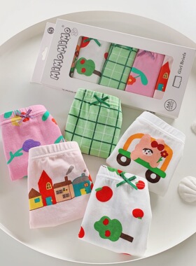 ins韩国纯棉宝宝平角裤儿童AAA抗菌内裤网红可爱卡通女童无痕短裤