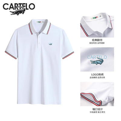 cartelo鳄鱼正品夏季新款短袖t恤男士翻领百搭网眼polo衫修身衣服