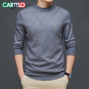 CARTELO鳄鱼针织衫毛衣2021秋季新款青年男士休闲长袖羊毛打底衫