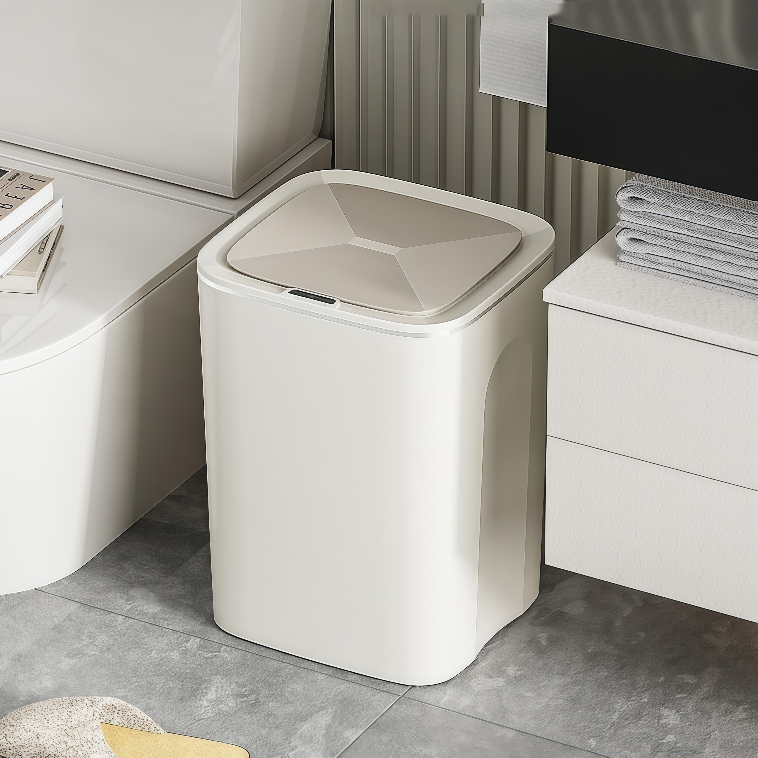 智能感应大垃圾桶电动家用带盖客厅厨房防水米白奶油轻奢卫生纸篓