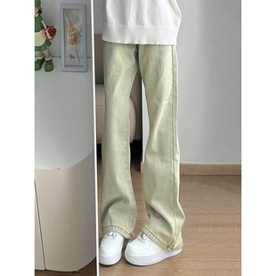 子显瘦做旧长裤 黄泥色百搭弯刀牛仔裤 复古vibe微喇裤 休闲美式 男款