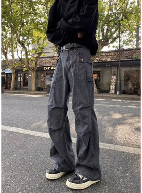 cleanfit微喇工装裤男款春秋宽松休闲裤子潮流潮牌美式阔腿伞兵裤