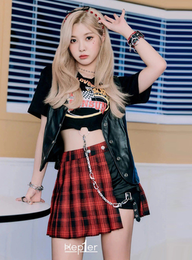 kep1er同款韩国女团风演出打歌服红黑甜辣jazz爵士跳舞蹈上衣服装