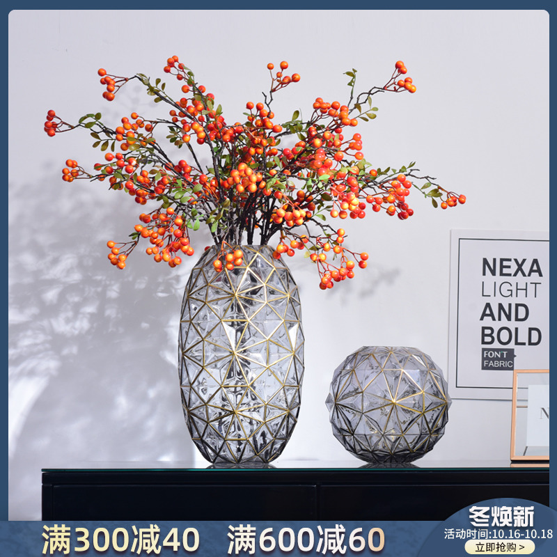 欧式轻奢玻璃花瓶摆件家居客厅玄关插花花瓶创意电视柜花瓶装饰