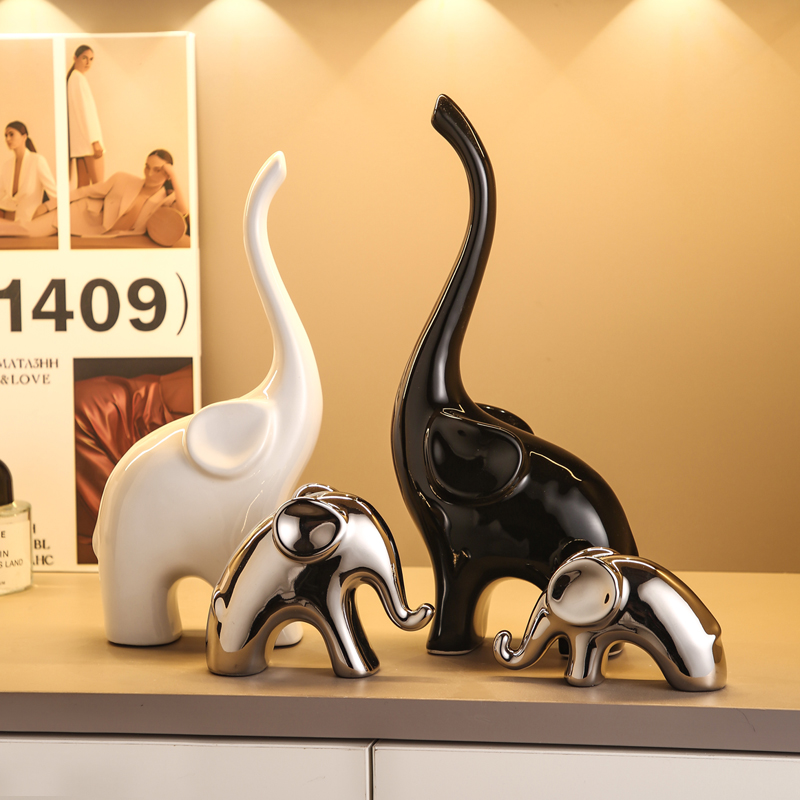 轻奢小象一家亲装饰品摆件