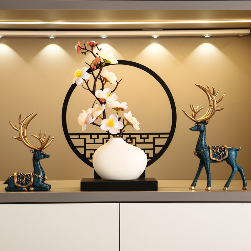 新中式梅花屏风禅意鹿摆件家居客厅玄关酒柜电视柜装饰品乔迁礼品