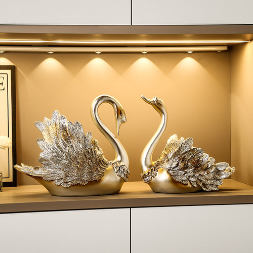 轻奢高级感情侣天鹅装饰品摆件