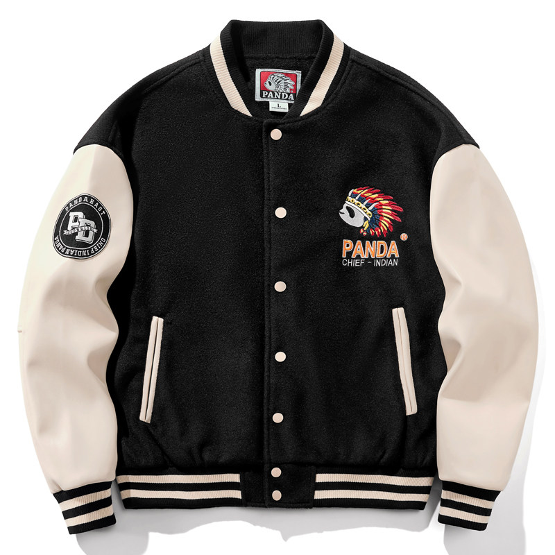 2023 WINTER CHINESE STYLE PANDA EMBROIDERY BOYS BASEBALL UNIFORM JACKET TRENDY FEMALE COUPLE INS PERSONALITY CASUAL STUDENTS