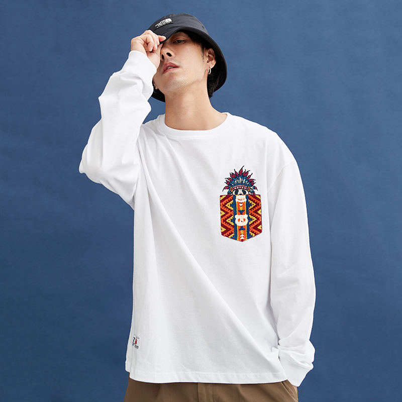 熊猫猫印第安秋季动漫卡通t恤衫