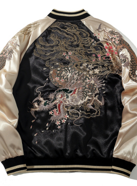 春秋季龙凤横须贺刺绣夹克外套男女情侣棒球服撞色中国风国潮绣花