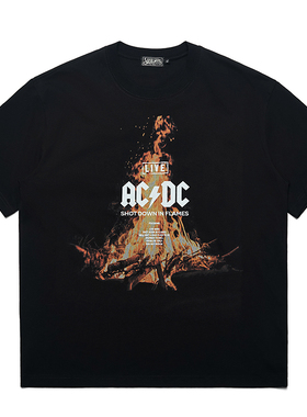 夏季火焰ACDC摇滚乐队重磅金属T恤短袖男女半袖宽松 潮牌百搭透气
