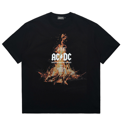 夏季火焰ACDC摇滚乐队重磅金属T恤短袖男女半袖宽松 潮牌百搭透气