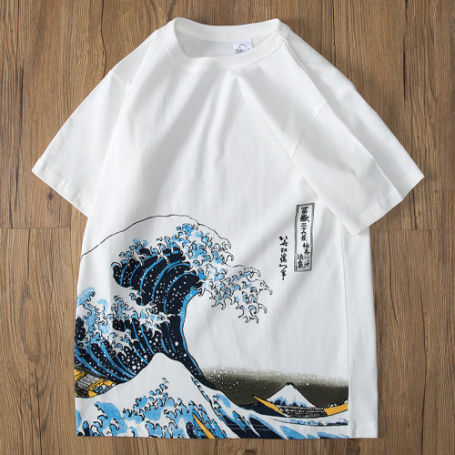 神奈川冲浪浮世绘图日系短袖