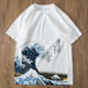 神奈川冲浪里浮世绘海浪图日系和风潮牌短袖 T恤男女情侣北斋蓝ins