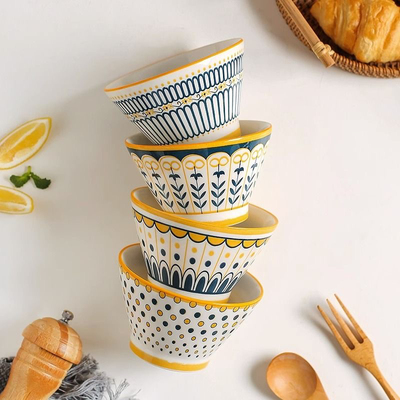 北欧ins风高颜值斗笠碗家用陶瓷米饭碗沙拉碗甜品碗釉下彩餐具