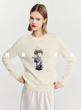 HAVVA减龄圆领毛衣弹力舒适软糯女士套头针织衫上衣2025秋M3-4369