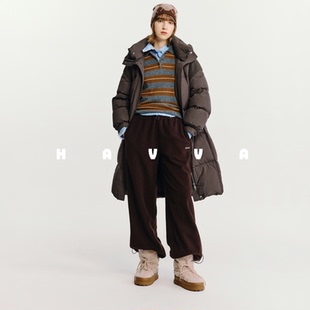 2628 HAVVA中长款 双拉链头连帽羽绒服宽松保暖女士外套2025冬季