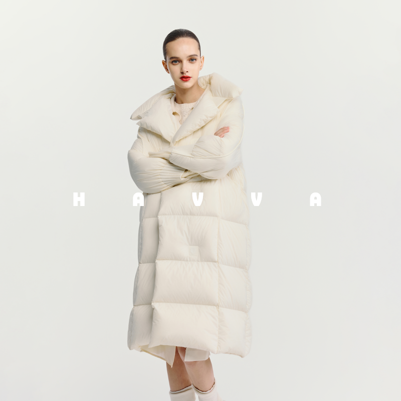 HAVVA穿搭中长款高充绒量加厚羽绒服宽松女士外套2025冬季Y3-2622