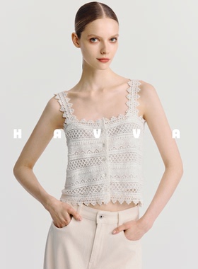 HAVVA设计感镂空花边吊带背心直筒宽松透气女士上衣2025夏X3-3453