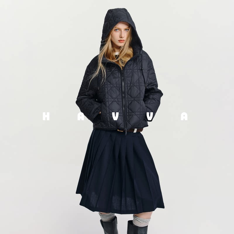 HAVVA休闲宽松连帽棉服短款好穿搭拉链开衫女士外套2025冬A3-4204 - havva旗舰店出品