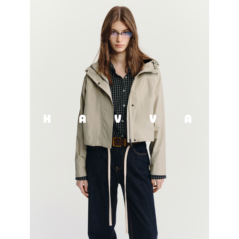 HAVVA轻量连帽夹克外套短款廓形好穿搭女士上衣2025秋季W3-1849