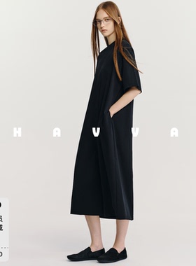 HAVVA慵懒松弛感宽松H型中长款女士棉T恤连衣裙2026夏季Q3-7204