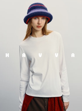HAVVA基础款打底衫T恤短款宽松长袖内搭女士上衣2026春季T3-09060