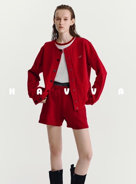 HAVVA【红运好运新年系列】短款卫衣外套女士开衫2026春季W3-3756