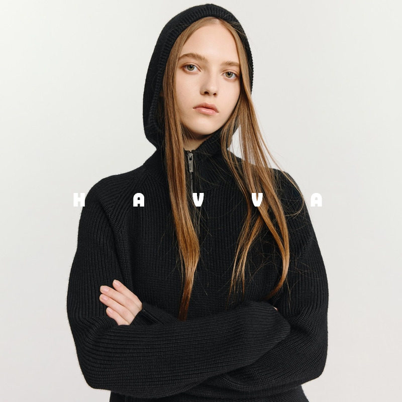 HAVVA连帽半拉链套头毛衣休闲慵懒感女士针织衫上衣2025秋M3-2699,女装/女士精品,毛衣,淘宝优惠券,粉丝福利购,淘宝优惠卷