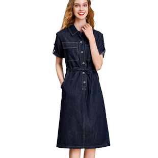HAVVA短袖牛仔连衣裙女修身显瘦通勤垂感日常穿搭2026春夏Q25720