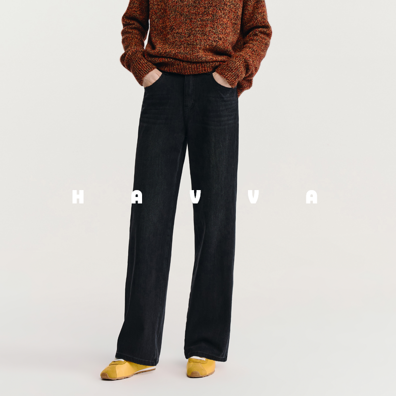 HAVVA高腰猫须纹直筒牛仔裤修饰腿型显瘦女裤子2026春季KN3-5702,女装/女士精品,牛仔裤,淘宝优惠券,粉丝福利购,淘宝优惠卷