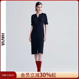 小开叉连衣裙直筒宽松女士裙子2025夏季 HAVVA简约休闲短袖 Q2358