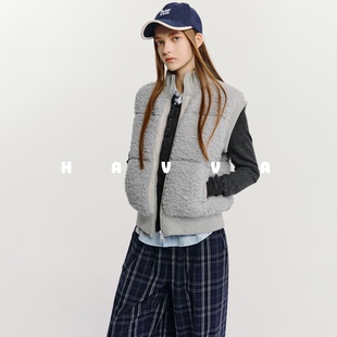 2561 HAVVA仿羊羔毛质感短款 马甲棉服宽松舒适女马甲2025年冬季