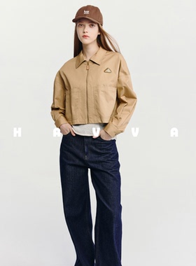 HAVVA休闲翻领拉链短外套舒适好穿易搭女士夹克2026春季W3-5393