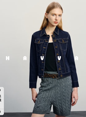 HAVVA翻领短款水洗牛仔外套挺括有型女士上衣2026春季W3-00050