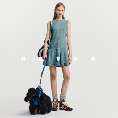HAVVA设计感无袖背心连衣裙短款A字收腰女牛仔裙2026春夏Q3-3707