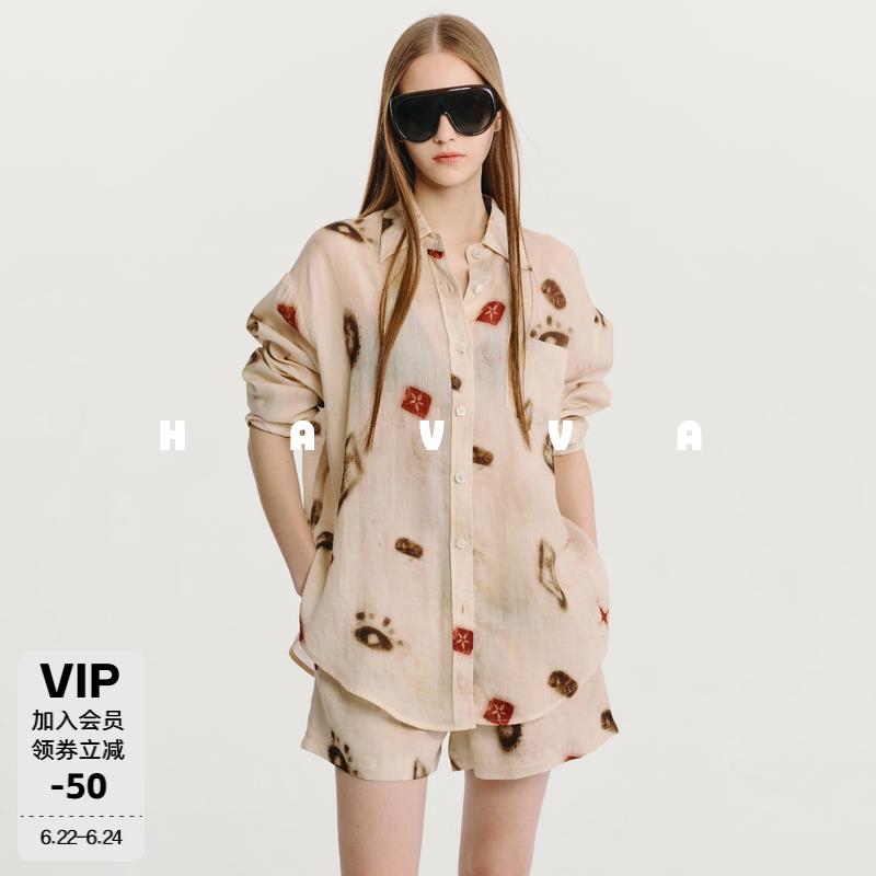 HAVVA花衬衫短裤两件套