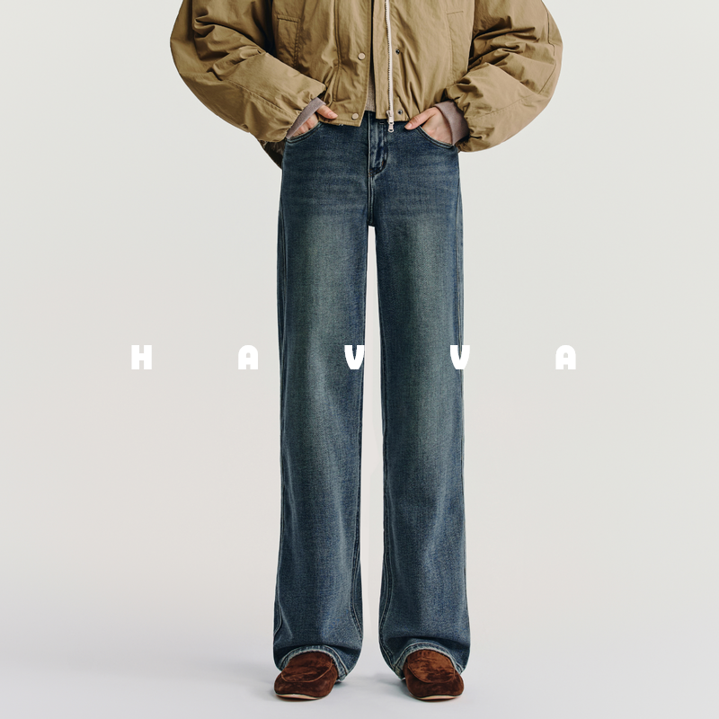 HAVVA窄版加绒直筒牛仔裤女视觉显瘦显腿长裤子2025冬季KH3-3808,女装/女士精品,牛仔裤,淘宝优惠券,粉丝福利购,淘宝优惠卷