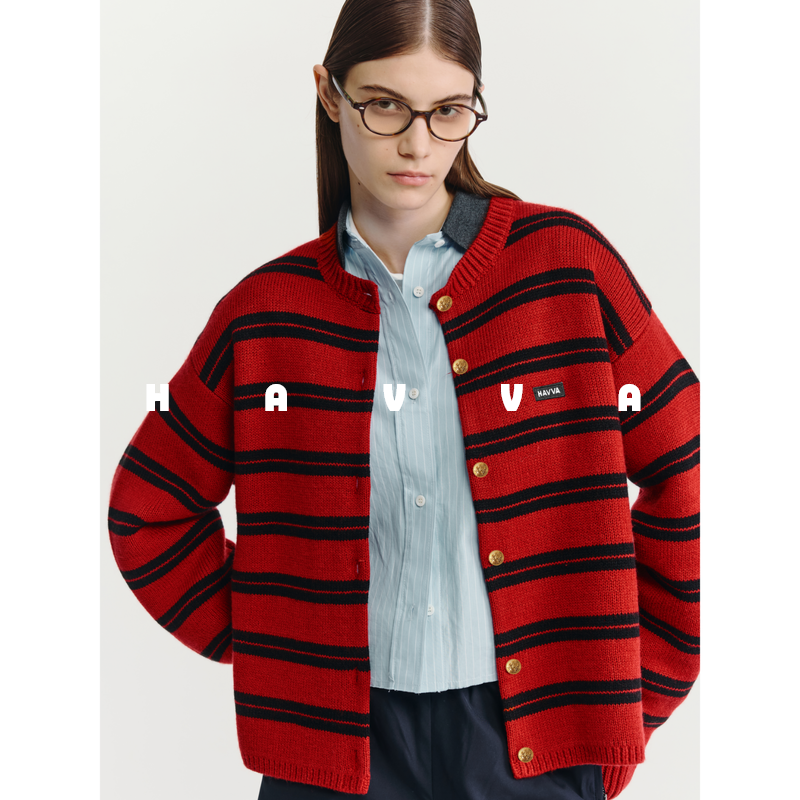 HAVVA【红运好运新年系列】针织开衫宽松女毛衣外套2025冬L3-4420,女装/女士精品,毛针织衫,淘宝优惠券,粉丝福利购,淘宝优惠卷