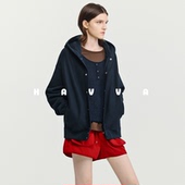 HAVVA宽松连帽开衫 加绒加厚短卫衣外套女士上衣2026春季 4770