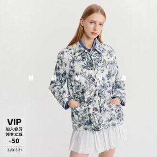 HAVVA单排扣印花翻领外套立体剪裁直筒女士上衣2026春季 4960