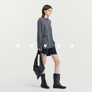 4795 HAVVA松弛慵懒感条纹长袖 T恤宽松舒适女士上衣2026春季