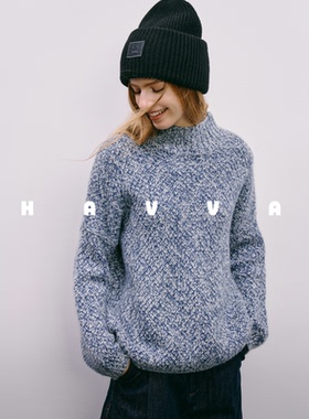 HAVVA半高领绒感软糯毛衣宽松长袖针织衫女士上衣2025秋冬M86671