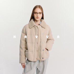 HAVVA翻领羽绒服短款拉链纽扣双门襟保暖女士棉服2025冬季Y3-2517