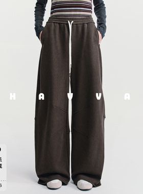 HAVVA松紧腰抽绳宽松休闲裤加绒加厚阔腿裤子2025秋冬KX3-5143