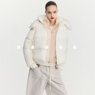 HAVVA高蓬松度加厚可拆卸连帽羽绒服短款女保暖外套2025冬Y3-2506