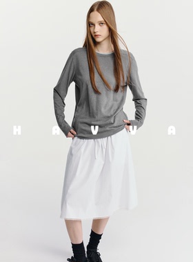 HAVVA撞色圆领长袖T恤舒适好穿内搭打底女上衣2026年春季T3-4694